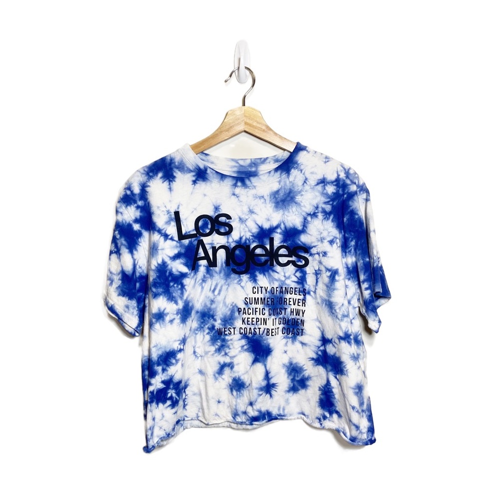 Mighty Fine Los Angeles Cropped Graphic T-Shirt Juniors Medium Blue Tie Dye